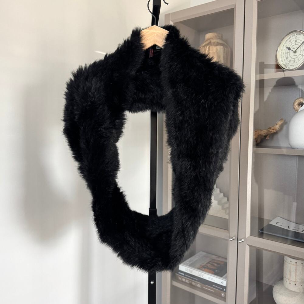 Annabelle Black Woven Rabbit Hair Infinity Neck Scarf Fur Warm Luxury Accessory